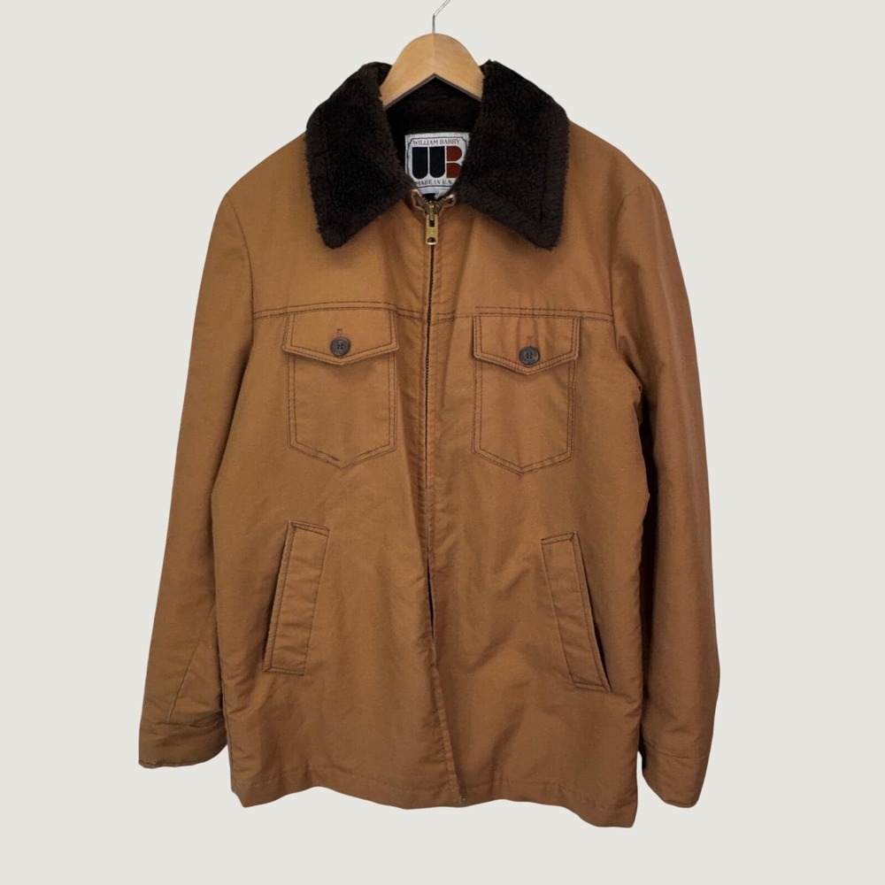 Vintage William Barry Ranch Jacket Mens L Long Brown Sherpa Lined USA Workwear